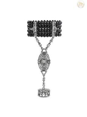 1920s Flapper Bracelet Ring Set Imitation Pearl Crystal Gatsby Accessories